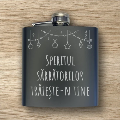 Ploscă de metal personalizată – simplă sau set cu păhărele, Cadou de CrăPloscă de metal personalizată – simplă sau set cu păhărele, Cadou de Crăciun [ #0585 ]