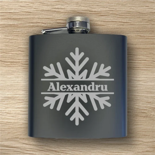 Ploscă de metal personalizată – simplă sau set cu păhărele, Cadou de Crăciun [ #0628 ]