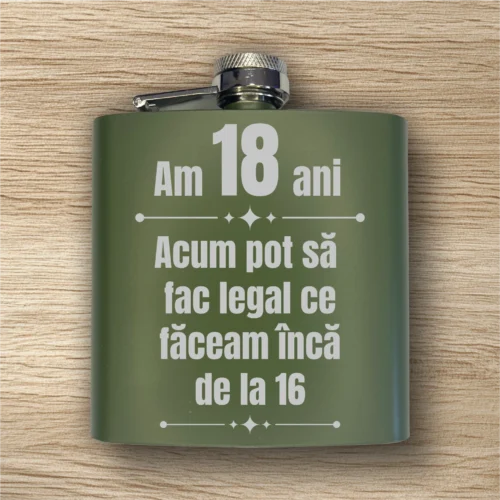 Ploscă de metal personalizată – simplă sau set cu păhărele, Cadou pentru Aniversarea vârstei de 18 ani, Majoratul [ #0327 ]