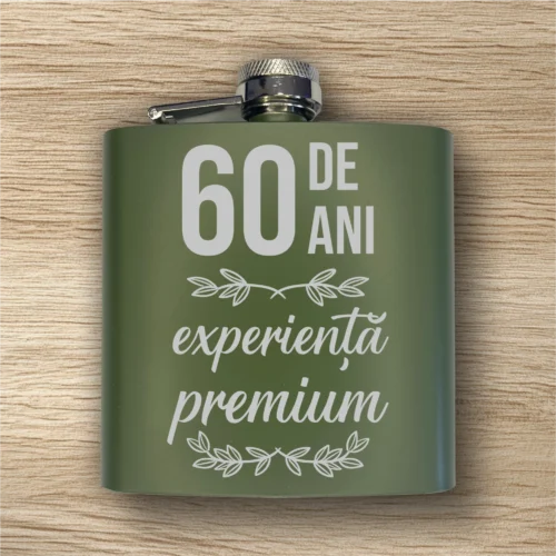 Ploscă de metal personalizată – simplă sau set cu păhărele, Cadou pentru Aniversarea vârstei de 60 de ani [ #0454 ]