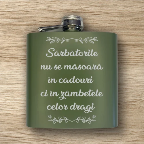 Ploscă de metal personalizată – simplă sau set cu păhărele, Cadou de Crăciun [ #0566 ]
