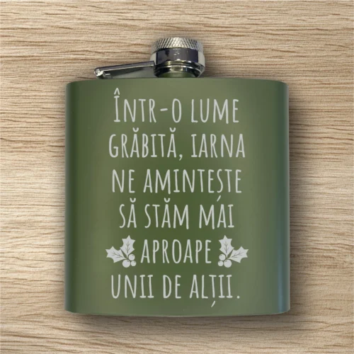 Ploscă de metal personalizată – simplă sau set cu păhărele, Cadou de Crăciun [ #0583 ]