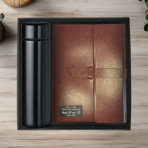 Agendă piele personalizată – simplă sau set cu termos, Cadou pentru Aniversarea căsătoriei de 10 ani [ #0472 ]