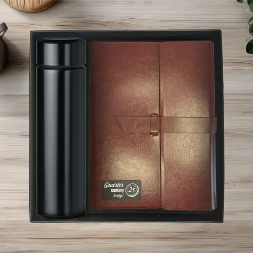 Agendă piele personalizată – simplă sau set cu termos, Cadou pentru Aniversarea vârstei de 25 de ani [ #0344 ]