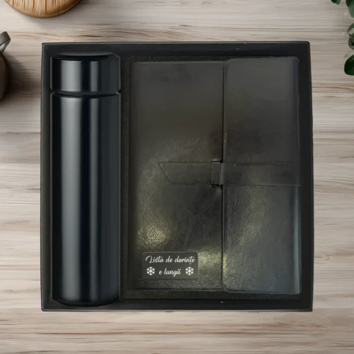Agendă piele personalizată – simplă sau set cu termos, Cadou de Crăciun [ #0570 ]