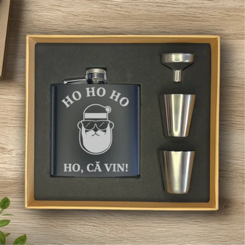 Ploscă de metal personalizată – simplă sau set cu păhărele, Cadou de Crăciun [ #0699 ]