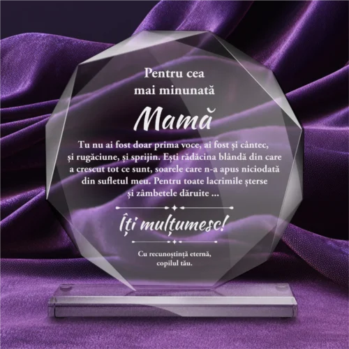 Trofeu din Sticlă Elegant – Personalizat prin Gravură Laser, Cadou pentru Mama [ #0708 ]
