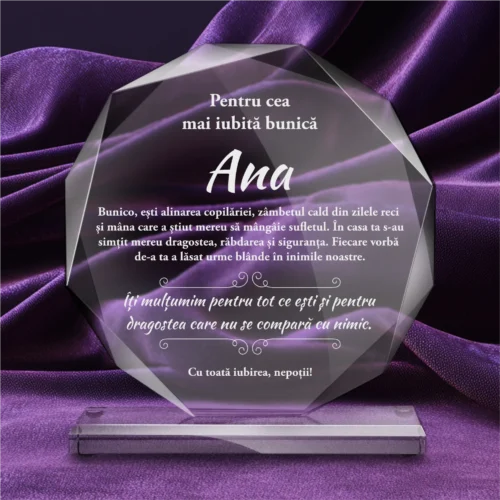Trofeu din Sticlă Elegant – Personalizat prin Gravură Laser, Cadou pentru Bunica [ #0730 ]