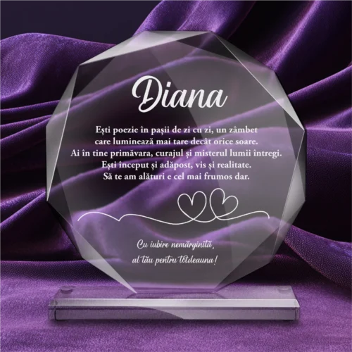 Trofeu din Sticlă Elegant – Personalizat prin Gravură Laser, Cadou pentru Iubită [ #0742 ]
