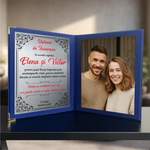 Diplomă din catifea tip carte personalizabilă prin imprimare, Aniversarea căsătoriei [ #0643 ]