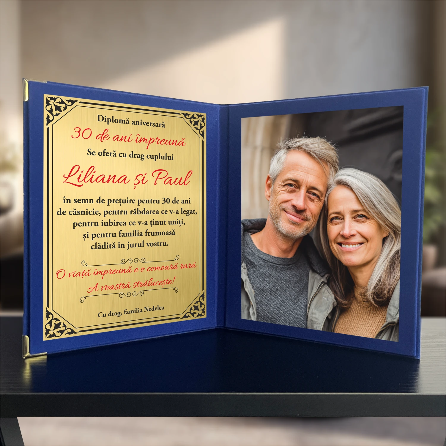 Diplomă din catifea tip carte personalizabilă prin imprimare, Aniversarea căsătoriei de 30 de ani [ #0667 ]
