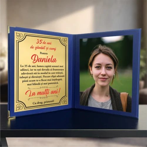 Diplomă din catifea tip carte personalizabilă prin imprimare, Aniversarea vârstei de 35 de ani [ #0683 ]