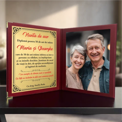 Diplomă din catifea tip carte personalizabilă prin imprimare, Aniversarea căsătoriei de 50 de ani, Nunta de aur [ #0671 ]