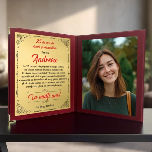 Diplomă din catifea tip carte personalizabilă prin imprimare, Aniversarea vârstei de 25 de ani [ #0679 ]