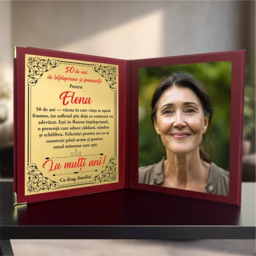 Diplomă din catifea tip carte personalizabilă prin imprimare, Aniversarea vârstei de 50 de ani [ #0687 ]