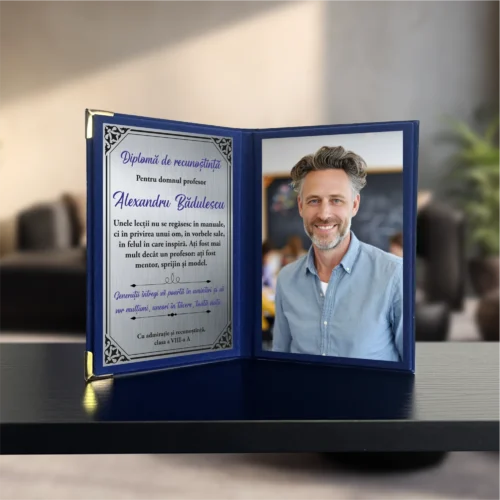 Diplomă din catifea tip carte personalizabilă prin imprimare, Cadou pentru Profesor [ #0790 ]