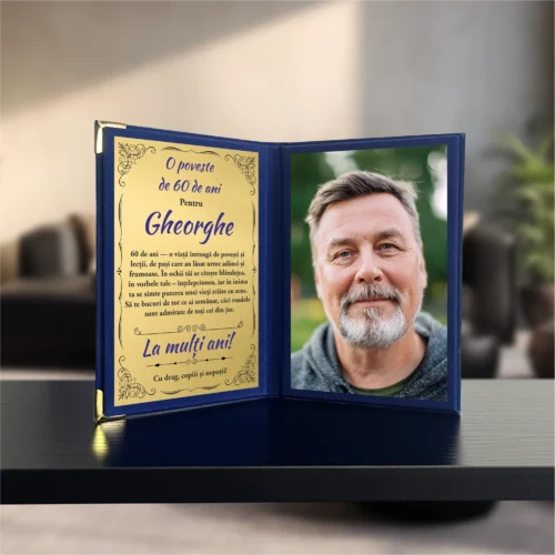 Diplomă din catifea tip carte personalizabilă prin imprimare, Aniversarea vârstei de 60 de ani [ #0689 ]