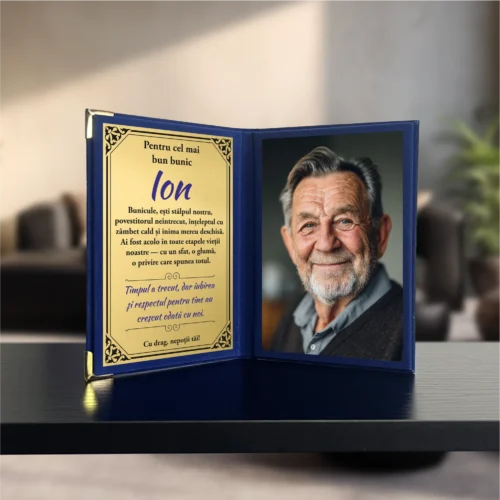 Diplomă din catifea tip carte personalizabilă prin imprimare, Cadou pentru Bunicul [ #0760 ]