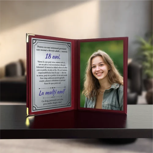 Diplomă din catifea tip carte personalizabilă prin imprimare, Aniversarea vârstei de 18 ani, Majoratul [ #0677 ]