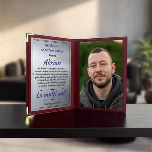 Diplomă din catifea tip carte personalizabilă prin imprimare, Aniversarea vârstei de 40 de ani [ #0685 ]