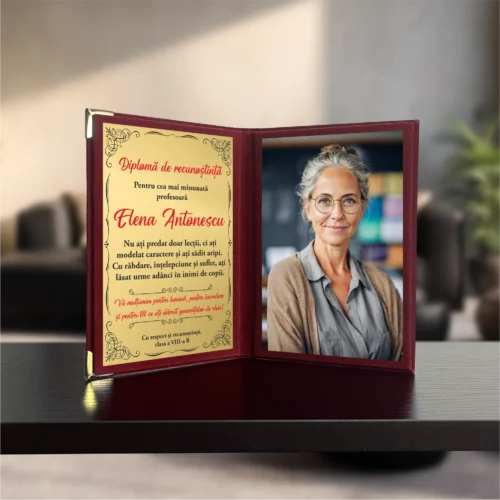 Diplomă din catifea tip carte personalizabilă prin imprimare, Cadou pentru Profesor [ #0788 ]