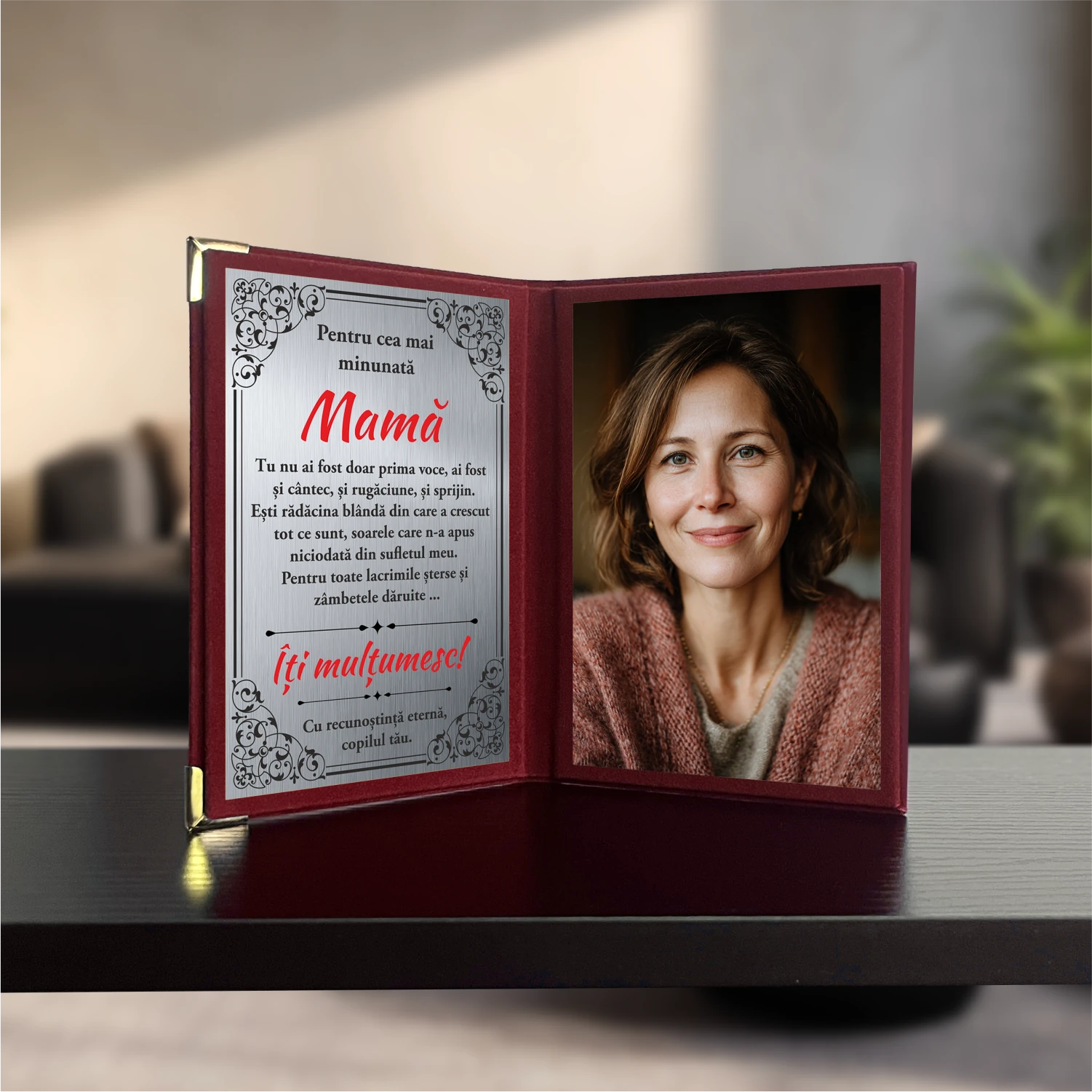 Diplomă din catifea tip carte personalizabilă prin imprimare, Cadou pentru Mama [ #0712 ]