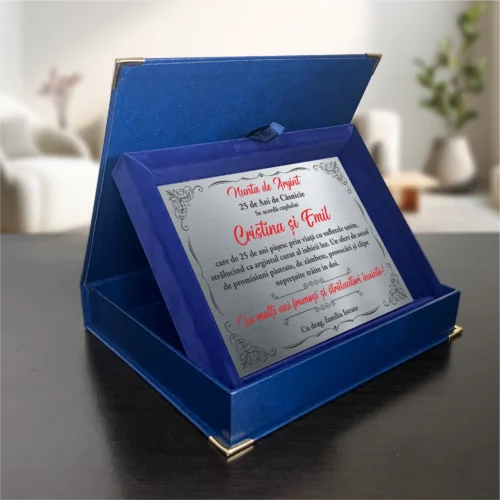 Diplomă din catifea personalizabilă prin imprimare, Aniversarea căsătoriei de 25 de ani, Nunta de Argint [ #0666 ]