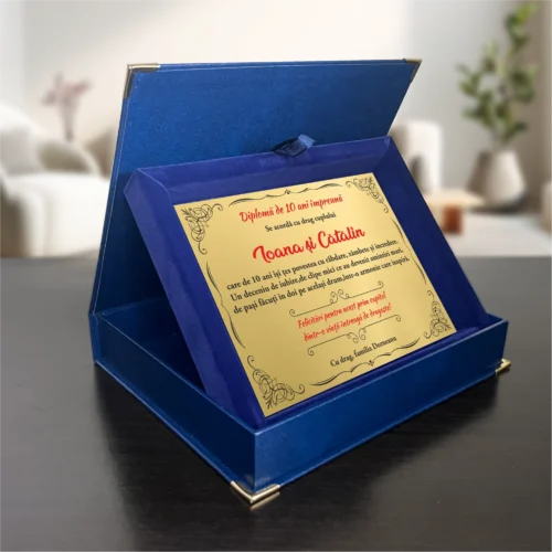 Diplomă din catifea personalizabilă prin imprimare, Aniversarea căsătoriei de 10 ani [ #0662 ]