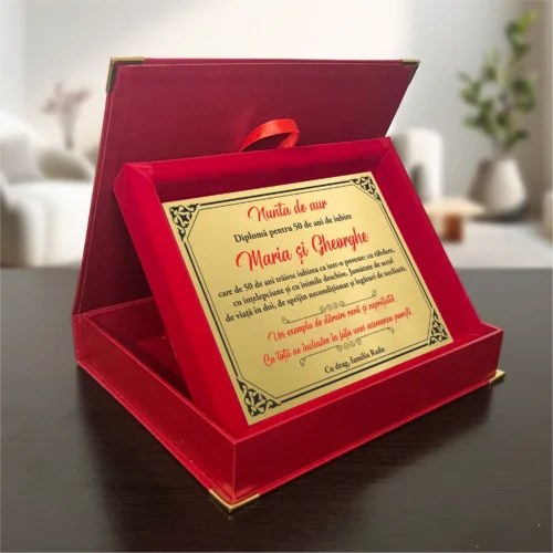 Diplomă din catifea personalizabilă prin imprimare, Aniversarea căsătoriei de 50 de ani, Nunta de aur [ #0672 ]