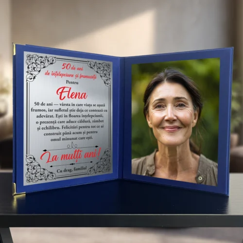 Diplomă din catifea tip carte personalizabilă prin imprimare, Aniversarea vârstei de 50 de ani [ #0687 ]