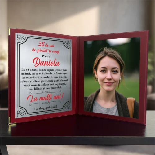 Diplomă din catifea tip carte personalizabilă prin imprimare, Aniversarea vârstei de 35 de ani [ #0683 ]