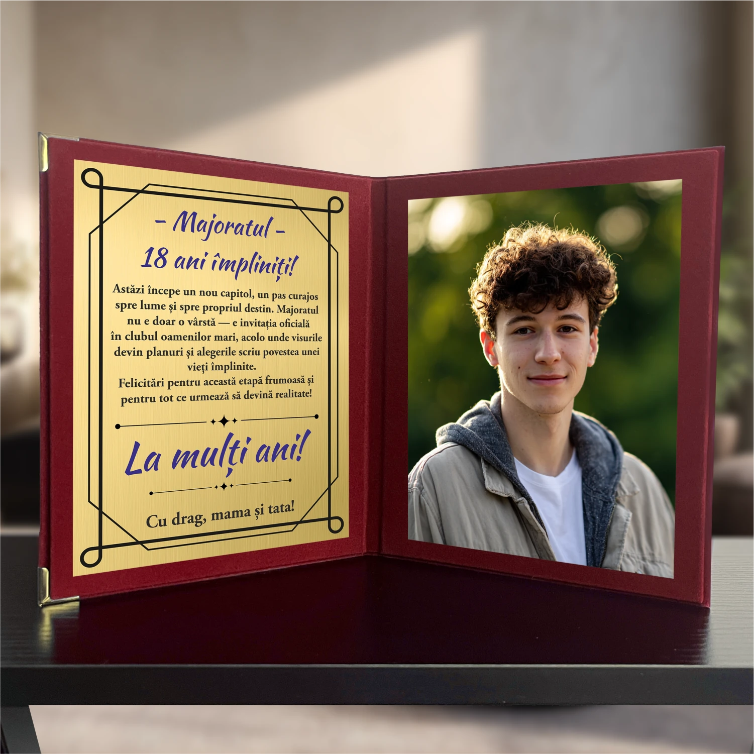 Diplomă din catifea tip carte personalizabilă prin imprimare, Aniversarea vârstei de 18 ani, Majoratul [ #0675 ]