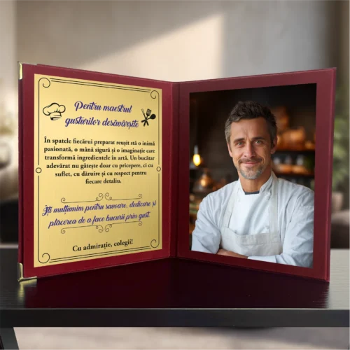 Diplomă din catifea tip carte personalizabilă prin imprimare, Cadou pentru Bucătar [ #0792 ]