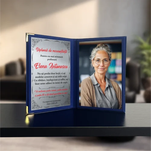 Diplomă din catifea tip carte personalizabilă prin imprimare, Cadou pentru Profesor [ #0788 ]