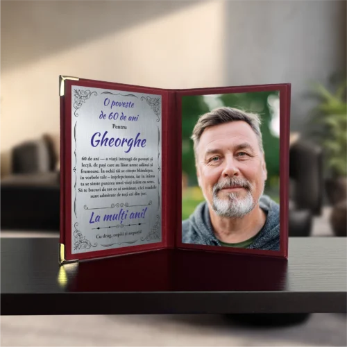Diplomă din catifea tip carte personalizabilă prin imprimare, Aniversarea vârstei de 60 de ani [ #0689 ]