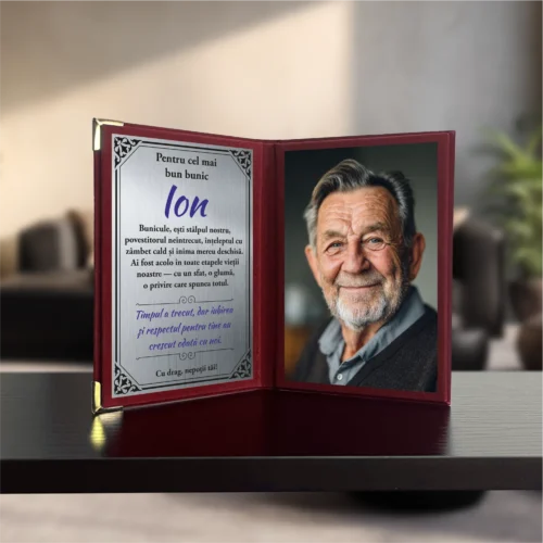 Diplomă din catifea tip carte personalizabilă prin imprimare, Cadou pentru Bunicul [ #0760 ]