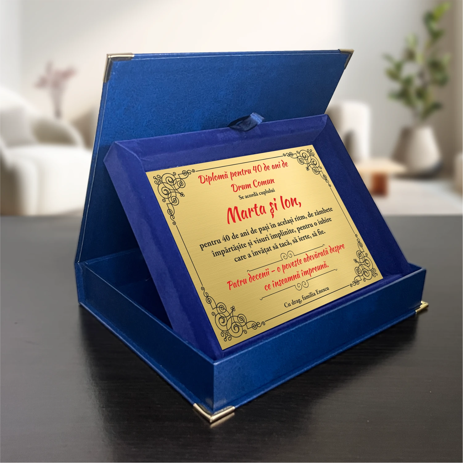 Diplomă din catifea personalizabilă prin imprimare, Aniversarea căsătoriei de 40 de ani [ #0670 ]