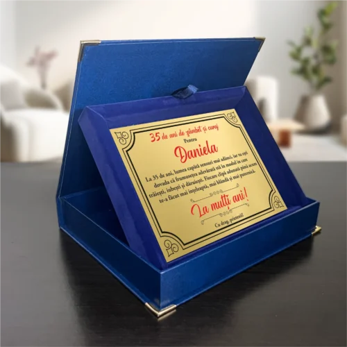 Diplomă din catifea personalizabilă prin imprimare, Aniversarea vârstei de 35 de ani [ #0684 ]