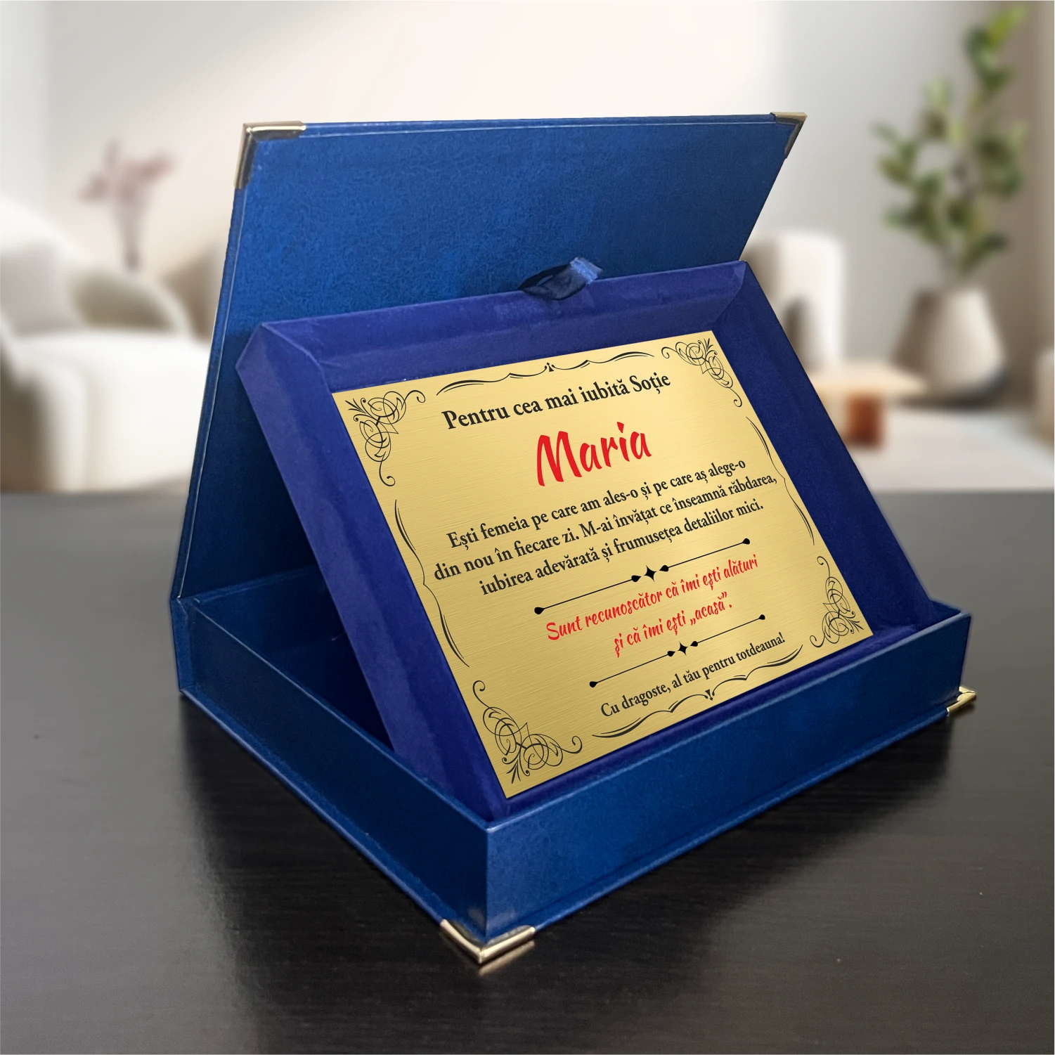 Diplomă din catifea personalizabilă prin imprimare, Cadou pentru Soție [ #0757 ]