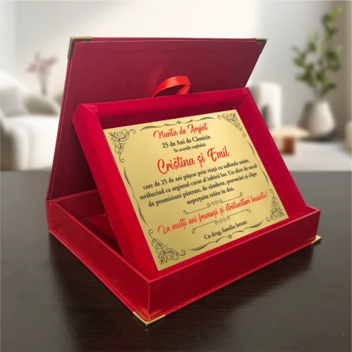Diplomă din catifea personalizabilă prin imprimare, Aniversarea căsătoriei de 25 de ani, Nunta de Argint [ #0666 ]