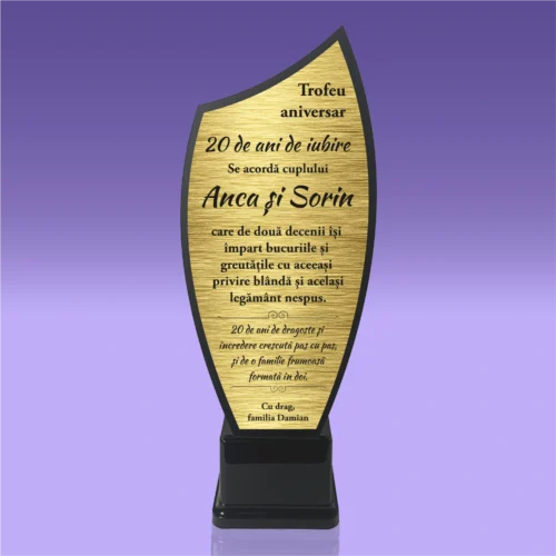 Trofeu Plexiglas – Personalizat prin Gravură Laser, Aniversarea căsătoriei de 20 de ani [ #0646 ]