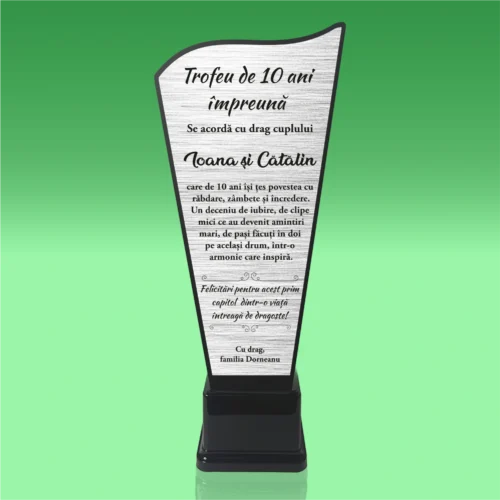 Trofeu Plexiglas – Personalizat prin Gravură Laser, Aniversarea căsătoriei de 10 ani [ #0645 ]