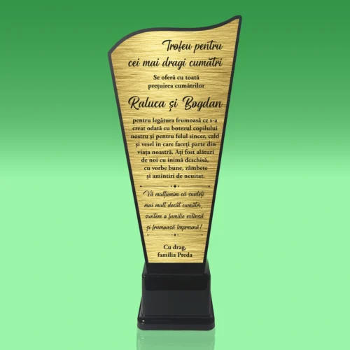 Trofeu Plexiglas – Personalizat prin Gravură Laser, Cadou pentru Cumătri [ #0749 ]