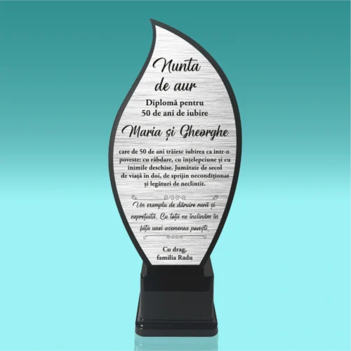 Trofeu Plexiglas – Personalizat prin Gravură Laser, Aniversarea căsătoriei de 50 de ani [ #0650 ]