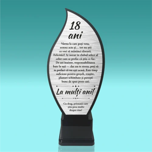 Trofeu Plexiglas – Personalizat prin Gravură Laser, Aniversarea vârstei de 18 ani, Majoratul [ #0773 ]