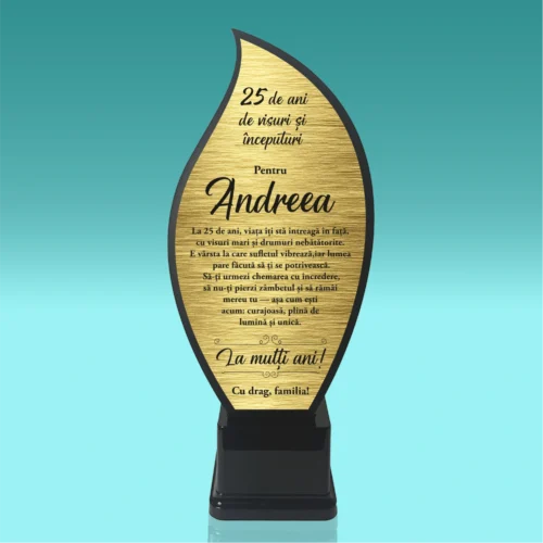 Trofeu Plexiglas – Personalizat prin Gravură Laser, Aniversarea vârstei de 25 de ani [ #0654 ]