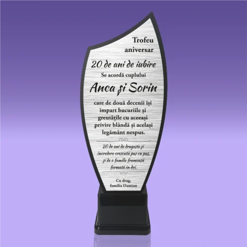 Trofeu Plexiglas – Personalizat prin Gravură Laser, Aniversarea căsătoriei de 20 de ani [ #0646 ]