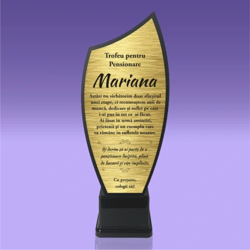 Trofeu Plexiglas – Personalizat prin Gravură Laser, Cadou pentru Pensionare [ #0781 ]