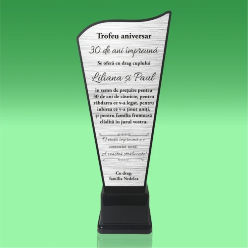 Trofeu Plexiglas – Personalizat prin Gravură Laser, Aniversarea căsătoriei de 30 de ani [ #0648 ]