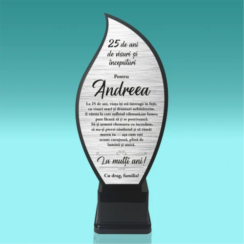 Trofeu Plexiglas – Personalizat prin Gravură Laser, Aniversarea vârstei de 25 de ani [ #0654 ]